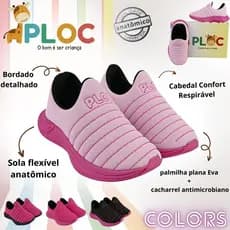 Tênis Ploc Colors Infantil Menina Calce Fácil Jogging Anatômico Rosa