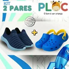 Kit 2 Pares: Tênis Calce Fácil Colors Ploc + Babuche Azul