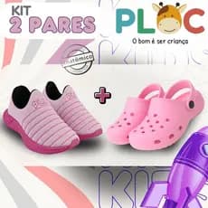 Kit 2 Pares: Tênis Calce Fácil Colors Ploc + Babuche Rosa