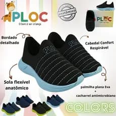 Tênis Ploc Colors Infantil Menino Calce Fácil Jogging Anatômico Casual