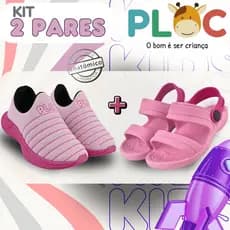 Kit 2 Pares: Tênis Calce Fácil Colors Ploc Menina + Papete Rosa
