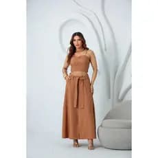 Conjunto Cropped E Saia Em Marrant Sensorial Lançamento Moda