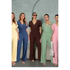 Macacão Feminino Pantalona Tecido Sensorial Decote V Elegante com Bolso