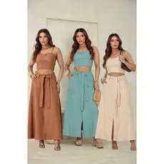 Conjunto Cropped E Saia Em Marrant Sensorial