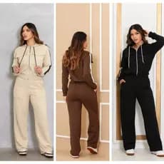 Conjunto Moletom Feminino Inverno Elegante com Zíper e Bolsos