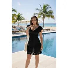 Saída De Praia Trabalhada Trico Vestido Decote Moda Verão Elegante Crochê Tricot Piscina Conforto