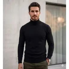 Cacharrel Blusa Trico Sueter Frio Lã Masculina Canelada Gola Alta Tricot Masculino Inverno Estilo