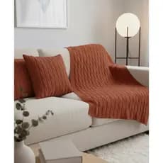 Kit Peseira Manta Tricô Decorativa Sofá Cama 150x90cm + 2 Capas Tricot Decoração