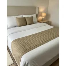 Kit Peseira Manta Tricô Decorativa Sofá Cama King 260x60cm + 2 Capas Tricot Decoração