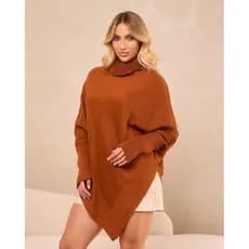 Poncho Triangulo Gola Alta Tricot Inverno Luxo