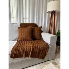 Kit Peseira Trança Tricô Decorativa Sofá Cama Solteiro 160x60cm + 2 Capas