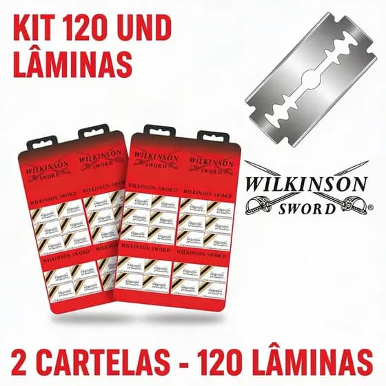 Kit com 120 Unidades Lâmina de Barbear Gilete Wilkinson Original Cartelas Barbearia