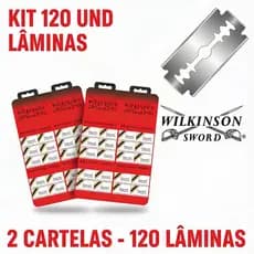Kit com 120 Unidades Lâmina de Barbear Gilete Wilkinson Original Cartelas Barbearia