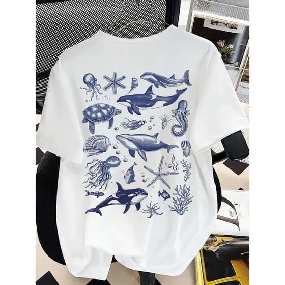Camiseta de manga curta básica com decote redondo impresso para adolescentes T-Shirt Feminina Estampada PLUS SIZE
