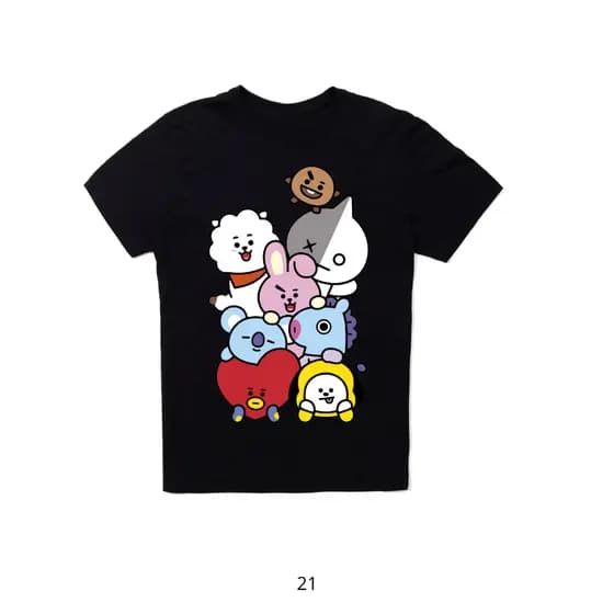 Camiseta 100% Algodão- Unissex BT21 Koya RJ Shooky Mang Chimmy Tata Cooky - Plus Size G1 G2 G3 G4 G5 e Infantil 04 ao 14