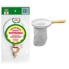 Coador de Café - 100% Algodão - Marca Esperança - Malha - Cabo de Madeira - Coador de Pano / Tecido - Original - kit