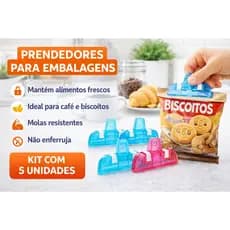 Kit 5 Prendedores para Embalagens de Alimentos Pack Lock | Fecha Pacote Café Biscoito Mantém Fresco