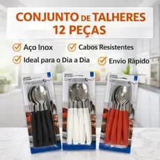 Conjunto de Talheres 12 Peças Inox com Cabo Plástico – Kit Colher Garfo Faca para Cozinha Mesa