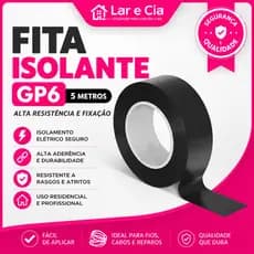 Fita Isolante GP6 5m Preta Resistente Alta Durabilidade Para Reparos Elétricos