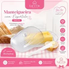 Manteigueira Acrílica com Espátula Tampa Transparente Porta Manteiga Resistente 12,8 x 19 x 7,5 cm.