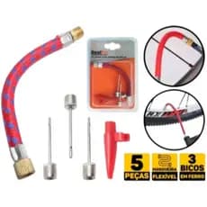 Kit Bicos Para Bomba de Inflar + Mangueira Flexível 5 Peças | Bola, Bicicleta, Colchão e Pneus