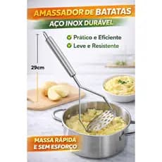 Amassador de Batatas Aço Inox 29cm Profissional | Espremedor Manual Resistente Cozinha