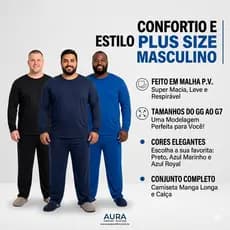 Pijama Masculino Plus Size de Inverno Malha – Manga Longa e Calça Comprida De Frio