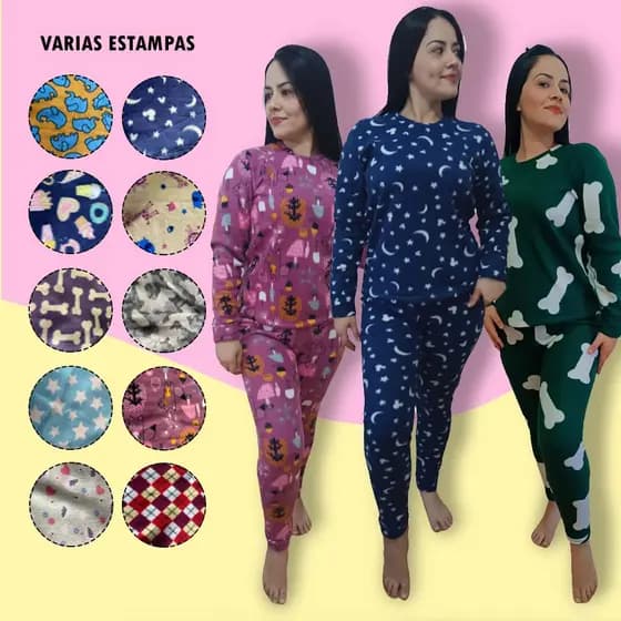 Pijama Feminino Soft Quentinho Inverno Liso e Estampado