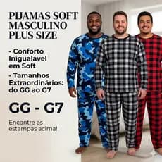 Pijama Plus Size Masculino Soft Quentinho Inverno Liso E Estampado