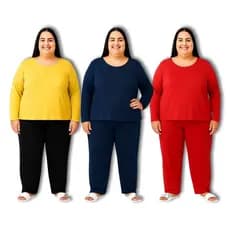 Pijama Plus Size Feminino Inverno de Frio Manga Longa e Calça Comprida em Malha