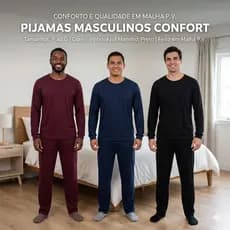 Pijama de Inverno Malha Masculino - Presente Dia Dos Pais - Manga Longa Calça Comprida Adulto de Frio