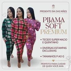 Pijama Adulto feminino Soft Presente DIA DAS MÃES Quentinho Manga Longa
