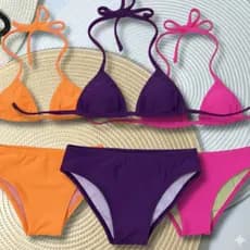 Biquíni Infantil/Juvenil Cortininha - Praia/Piscina com Proteção UV 50+ 4 ao 16 Anos em Suplex