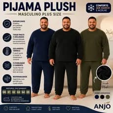 Pijama Plus Size Masculino Plush Adulto Quentinho Inverno Liso