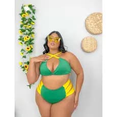 Biquíni Plus Size Cintura Alta  tres tiras  Moda Praia Verão  modelos com Bojo Reforçado
