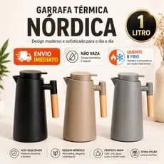 Garrafa de Café Térmica 1L Não Vaza Nórdica Cabo Madeira Promoção