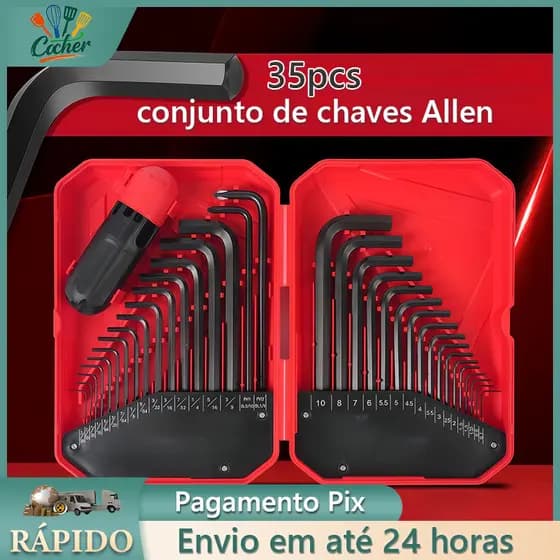 Jogo De Chaves Allen 35Pçs Métrica E Polegada Aço Liga