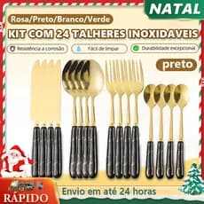Kit 24 peças Jogo de talheres Aço Inoxidável,Mármore Cerâmico Light Luxury Style Cabo