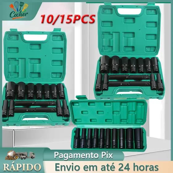 Jogo de Soquetes de Impacto Longo 10/15 Peças 8 A 32mm