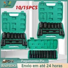 Jogo de Soquetes de Impacto Longo 10/15 Peças 8 A 32mm