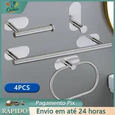 Kit Acessórios Banheiro Cabide Toalheiros Papeleira 4 Peças Prata Escovada