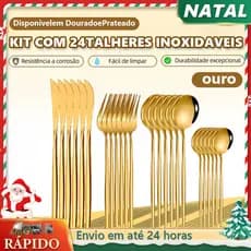 Kit 16/24/30 Natal Jogo De Talheres Inoxidável Suprimentos Cozinha Talheres Dourados Talheres