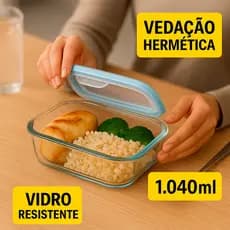 Marmita Vidro 1.040ml Tampa Hermética Trava | Vai ao Micro-ondas, Forno, Freezer e Lava-louças