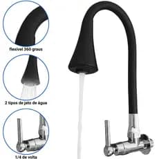 Torneira Gourmet Flexível Cozinha Parede 2 Jatos Preta Fosca
