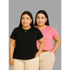 Kit 2 Blusa  Manga Curta  Canelada Plus Size Moda Maior Feminina Básica Dia a Dia  T-shirt
