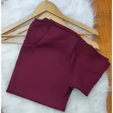 Blusa T-shirt G1 ao G3 Feminina Gola Redonda Malha Ribana Poliéster