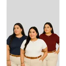 KIT 3 Blusas Caneladas Plus Size  Roupa  Moda Maior Feminina Basica  T-shirt