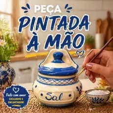 Saleiro Esmaltado em Cerâmica Porta Condimento Pintado à Mão Cozinha Gourmet Porcelana Açucar Sal