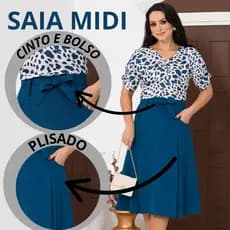 Saia Midi com Cinto linhão ,Zíper e Bolsos Laterais Saia Social, Saia Evangelica. P-M-G-GG