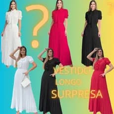 Super Queima de Estoque!!! Surpresa aleatória disponível em 2 modelos, M-G, Vestido Longo plissado.
